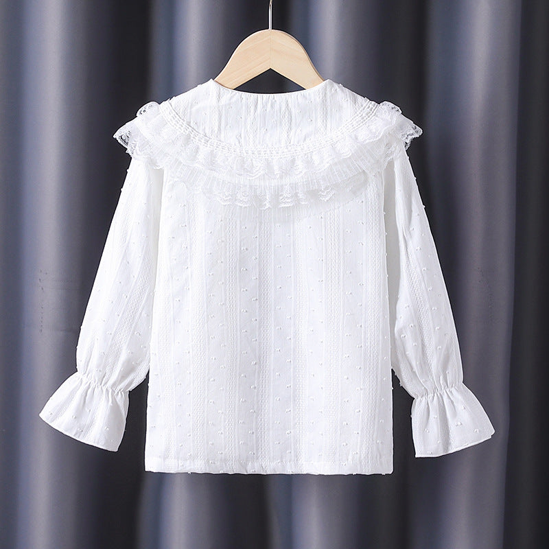 Mädchen Bluse mit voluminösem Rüschenkragen und feinen Stickereien Echo Archiv