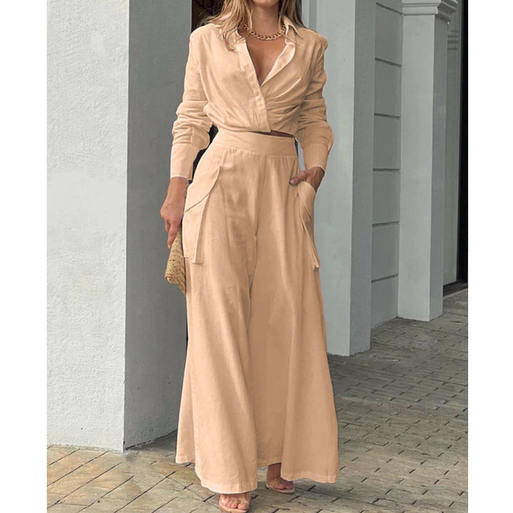 Damen Hochtaillierte weite Palazzo-Hose mit seitlicher Cargotasche und fließender Silhouette – Avérine