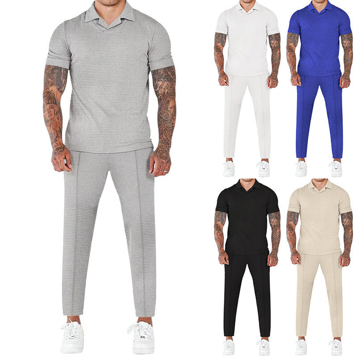 Herren elegantes Kurzarm-Hemd- und Hose-Set mit strukturiertem Design und komfortabler Passform Echoarchiv