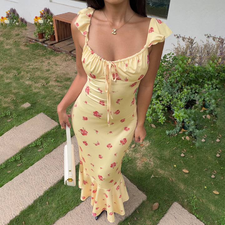Damen Maxikleid mit floralen Rüschen und elegantem Schnitt Echo Archiv