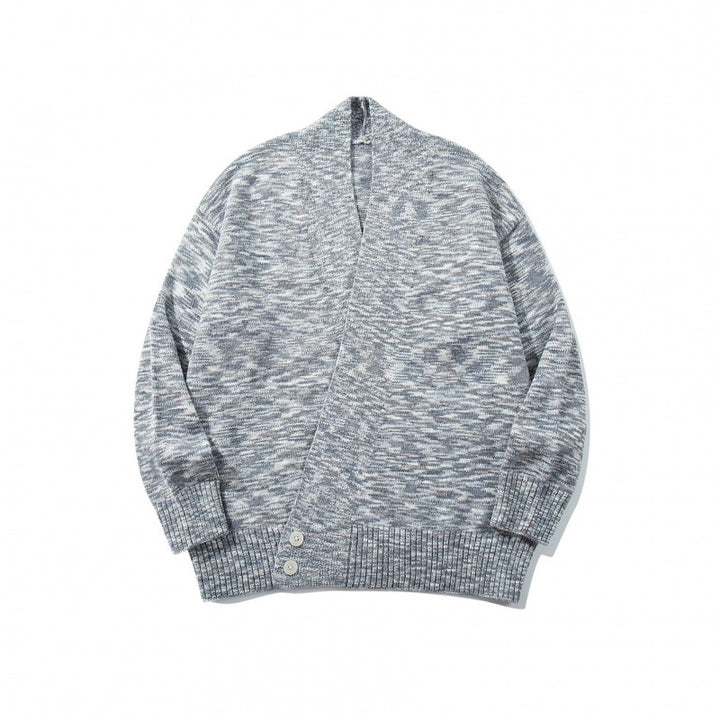 Unisex Boxy-Strickcardigan mit asymmetrischer Knopfleiste und breit geripptem Saum Echo Archiv