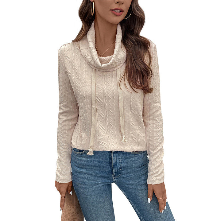 Damen Feinstrick-Cowlneck-Pullover mit Kordelzug und Zopfstrick-Detail Echoarchiv
