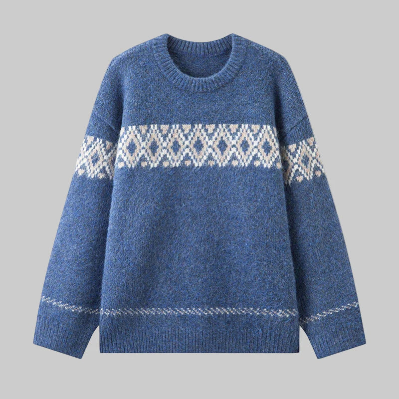 Damen nan Norwegerpullover aus Wollmix mit Rundhalsausschnitt und traditionellem Fair-Isle-Yoke Echo Archiv