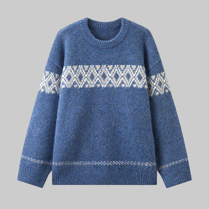 Damen nan Norwegerpullover aus Wollmix mit Rundhalsausschnitt und traditionellem Fair-Isle-Yoke Echo Archiv