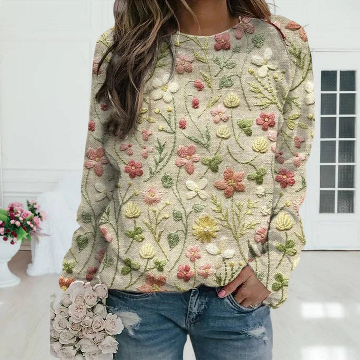 Damen gemusterter Strickpullover mit Rundhalsausschnitt, Fair Isle Muster und lässigem Oversized-Schnitt Echoarchiv