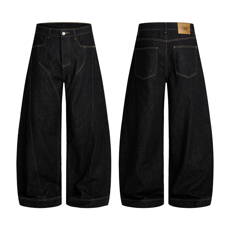 Herren Oversize-Denim-Palazzohose mit skulpturalen Paneelnähten und tiefem Schritt Echo Archiv