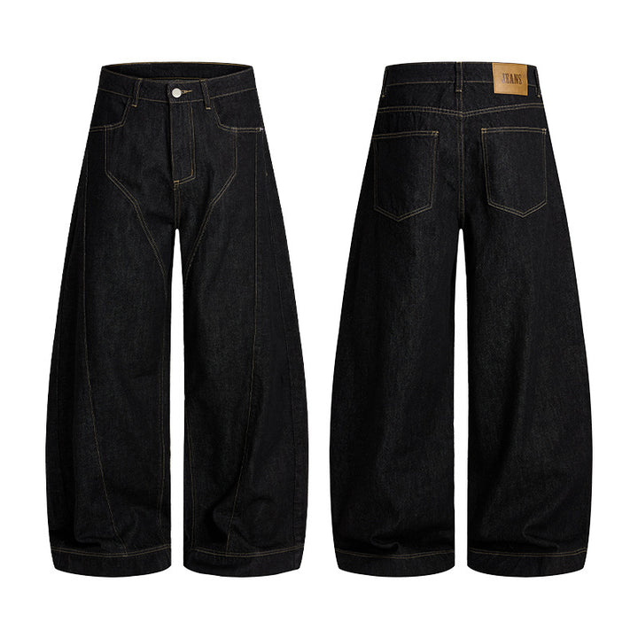 Herren Oversize-Denim-Palazzohose mit skulpturalen Paneelnähten und tiefem Schritt Echo Archiv