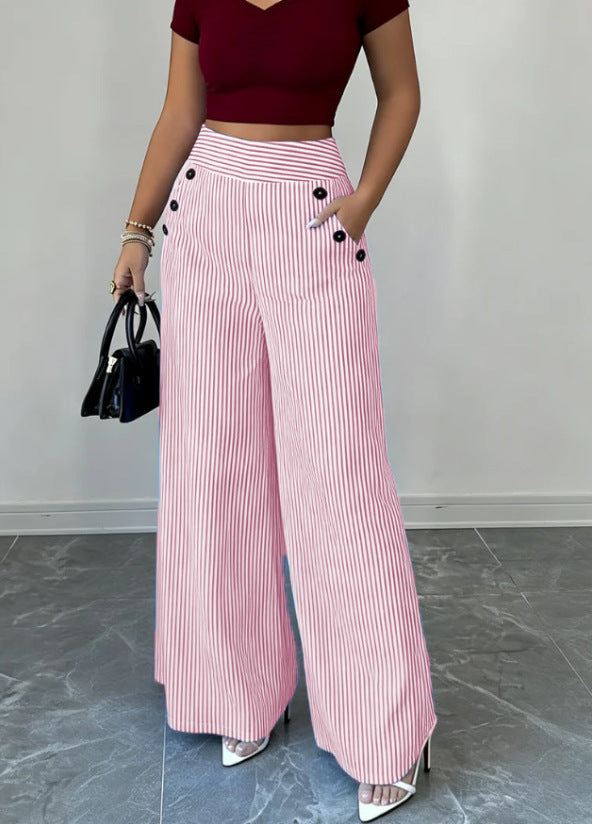 Damen nan hochgeschnittene Palazzo-Hose mit maritimen Knopfdetails und weitem Bein Echo Archiv