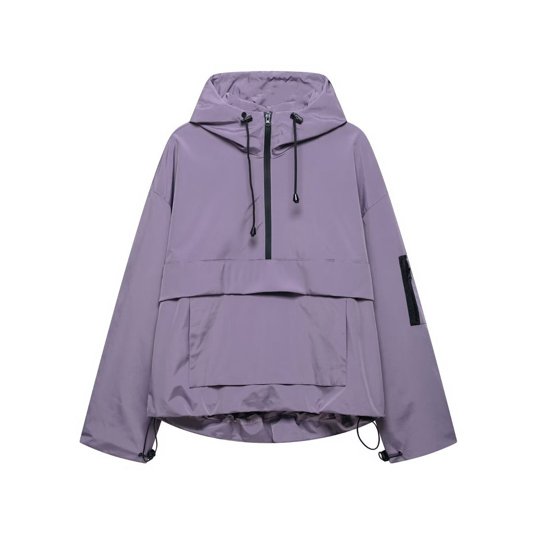 Unisex nan technischer Windbreaker Anorak mit halbhohem Reißverschluss Kapuze und Kängurutasche Echo Archiv