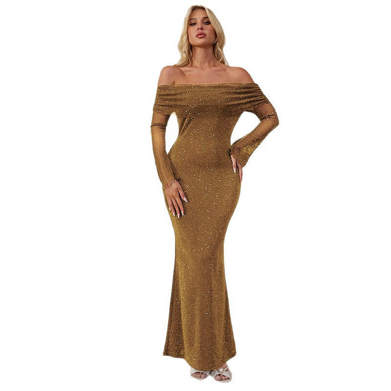 Damen Elegantes schulterfreies Maxikleid mit glitzernden Akzenten Echo Archiv