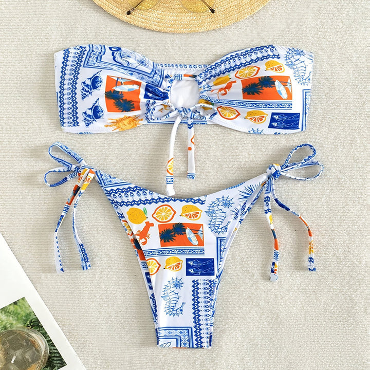 Damen Bandeau-Bikini mit verspieltem Muster und anpassbarem Bindesystem Echo Archiv