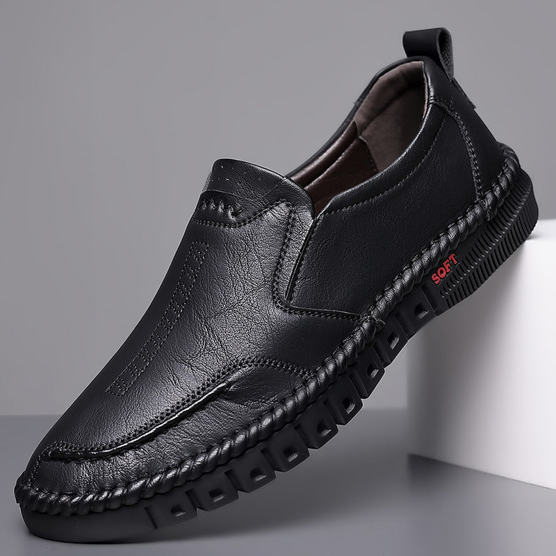Herren Elegante Leder-Slipper mit geflochtener Sohleneinfassung und flexibler Soft-Profilsohle Echoarhiv