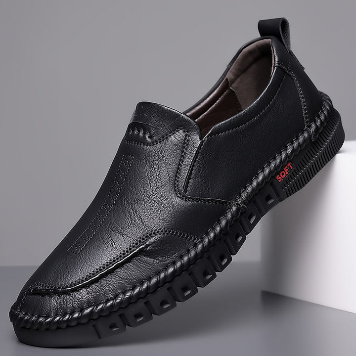 Herren Elegante Leder-Slipper mit geflochtener Sohleneinfassung und flexibler Soft-Profilsohle Echoarhiv
