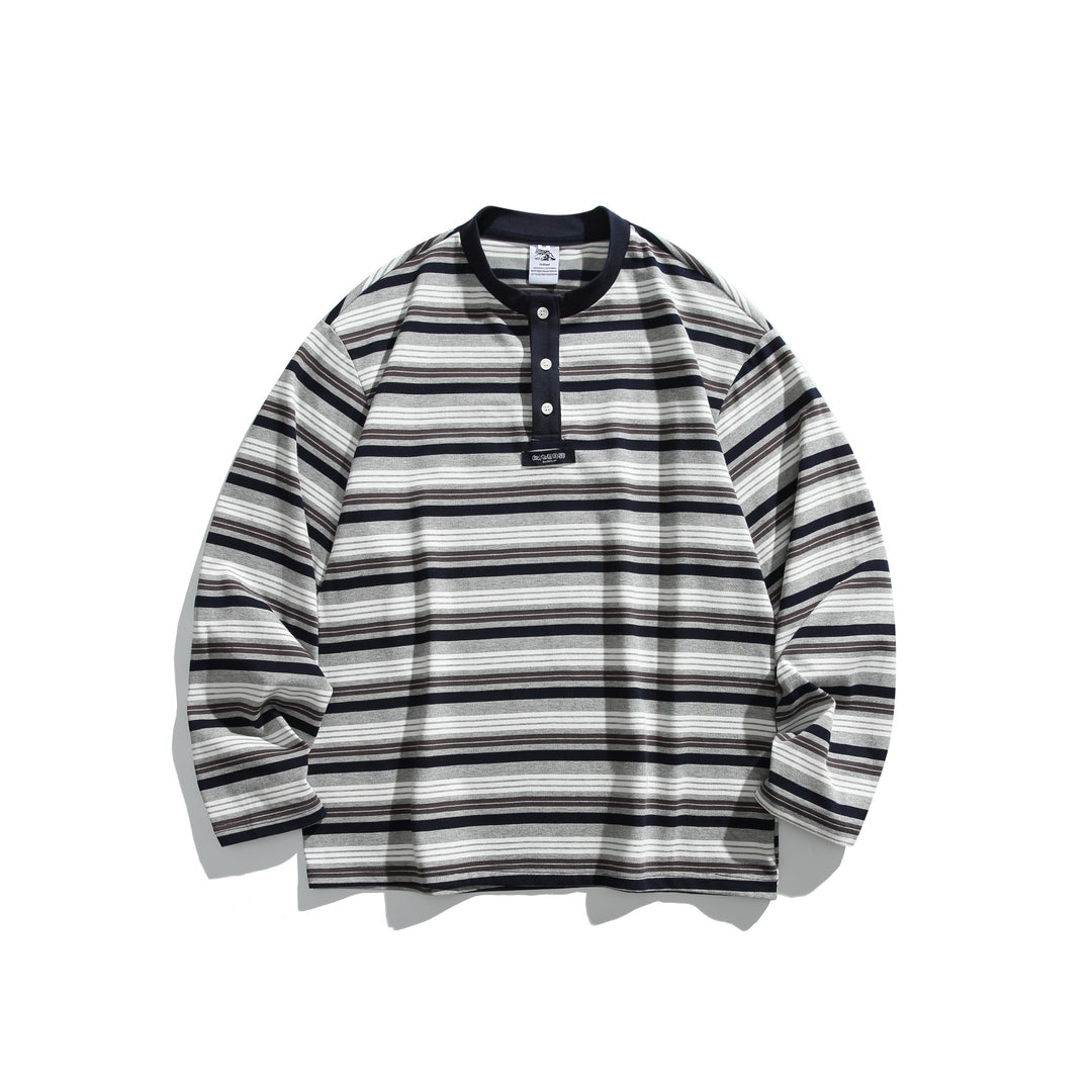 Unisex Oversize-Henleyshirt mit Knopfleiste, Streifenstruktur und geripptem Halsbund Echoarchiv