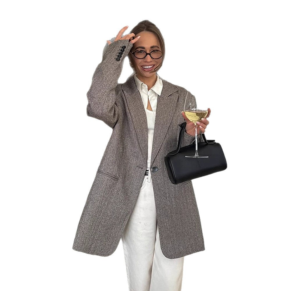 Damen Langer oversized Wollmix-Mantel mit einreihiger Knopfleiste, fallendem Revers und Eingrifftaschen Echoarchiv