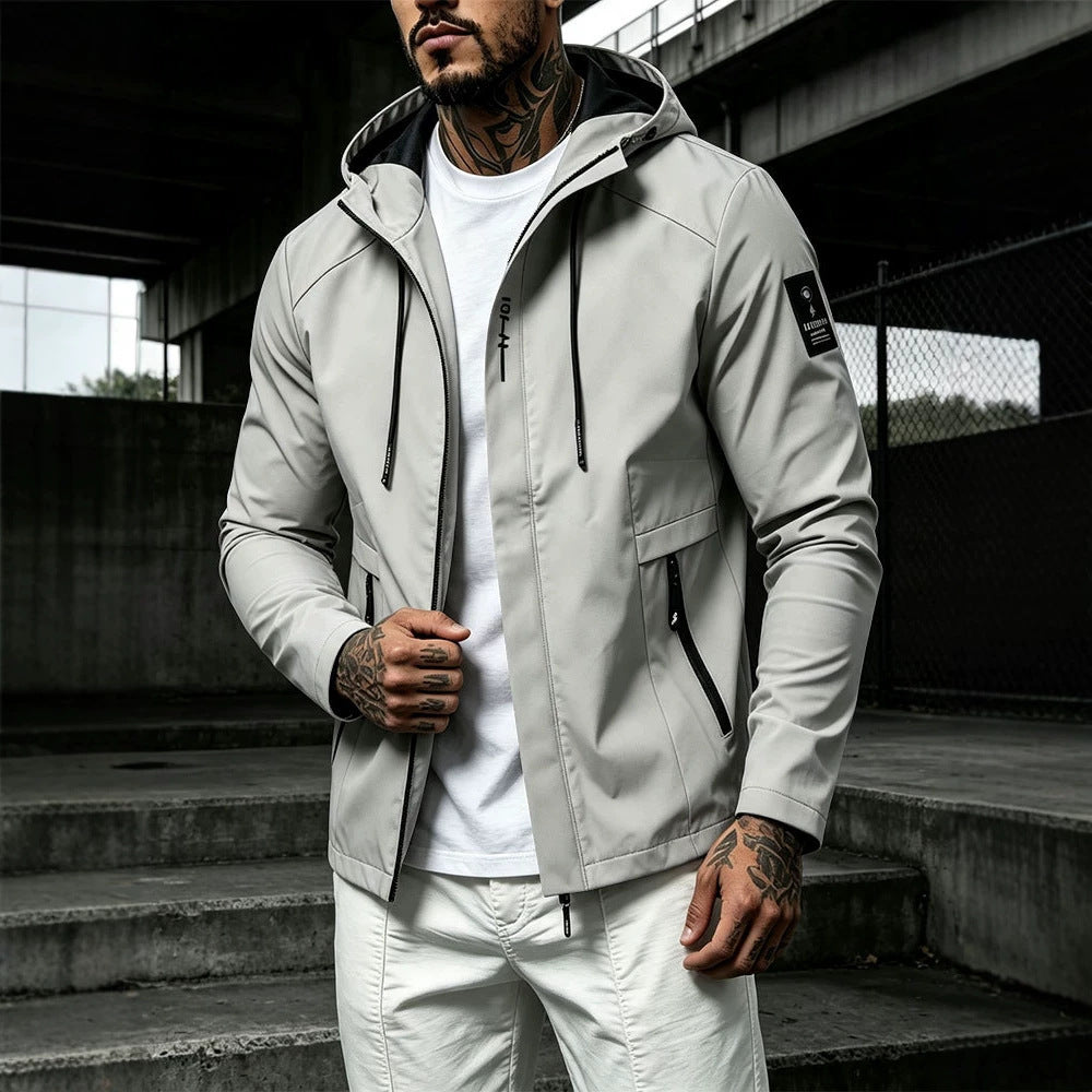 Herren Wasserabweisende Softshell-Jacke mit Kapuze und verdecktem Reißverschluss – Taviero