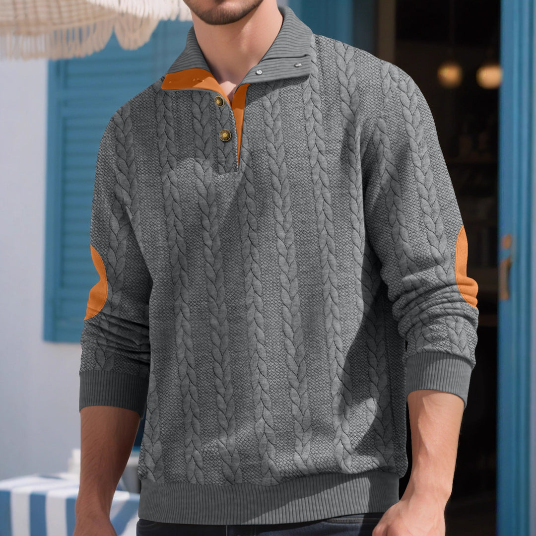 Herren modischer Strickpullover mit Knopfleiste und Kontrastdetails Echoarchiv