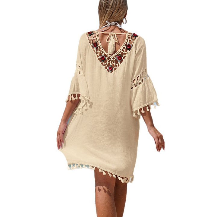 Damen Häkel-Strandkleid mit eleganter Stickerei und Fransen Echo Archiv