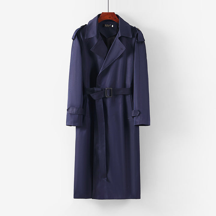 Unisex Langer minimalistischer Trenchcoat mit Gürtel und Schulterklappen Echoarchiv