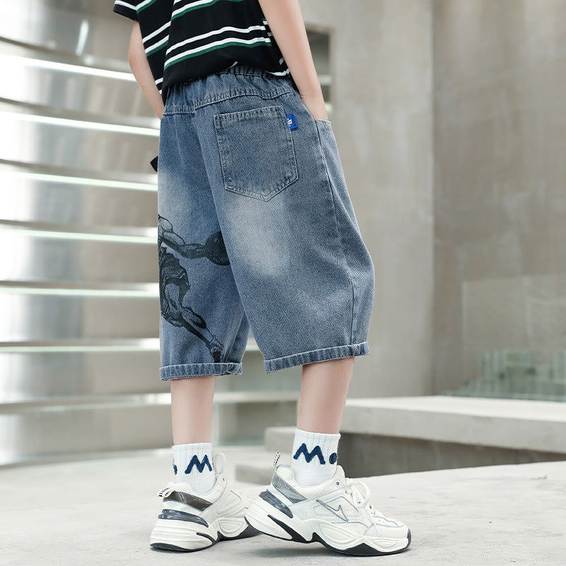 Jungen lässige Denim-Shorts mit kreativem Comic-Print Echo Archiv