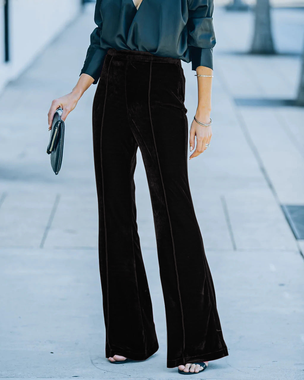 Damen High-Waist Samt Flared Weite Bein Hose Echoarchiv