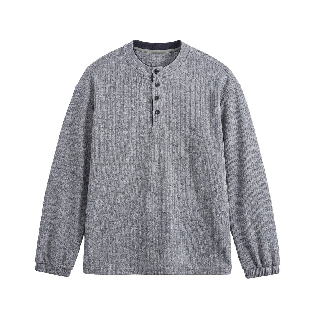 Herren Rippstruktur-Henley-Pullover mit Stehkragen und Knopfleiste Echoarchiv