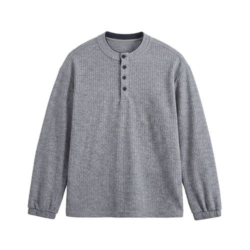 Herren Rippstruktur-Henley-Pullover mit Stehkragen und Knopfleiste Echoarchiv