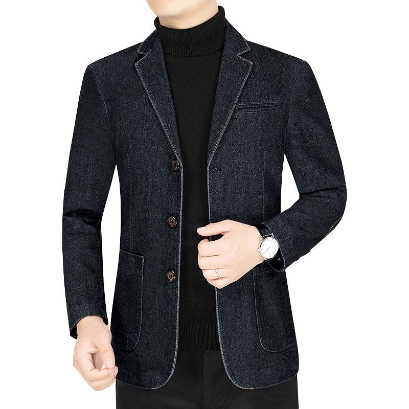 Herren Jeansblazer Slim Fit mit Aufgesetzten Taschen und Notch-Kragen – Tianoro
