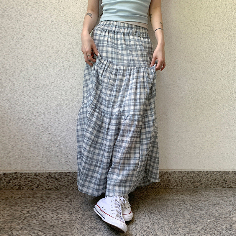 Damen schwingender, gestufter Maxirock mit Karomuster und elastischem Bund Echo Archiv
