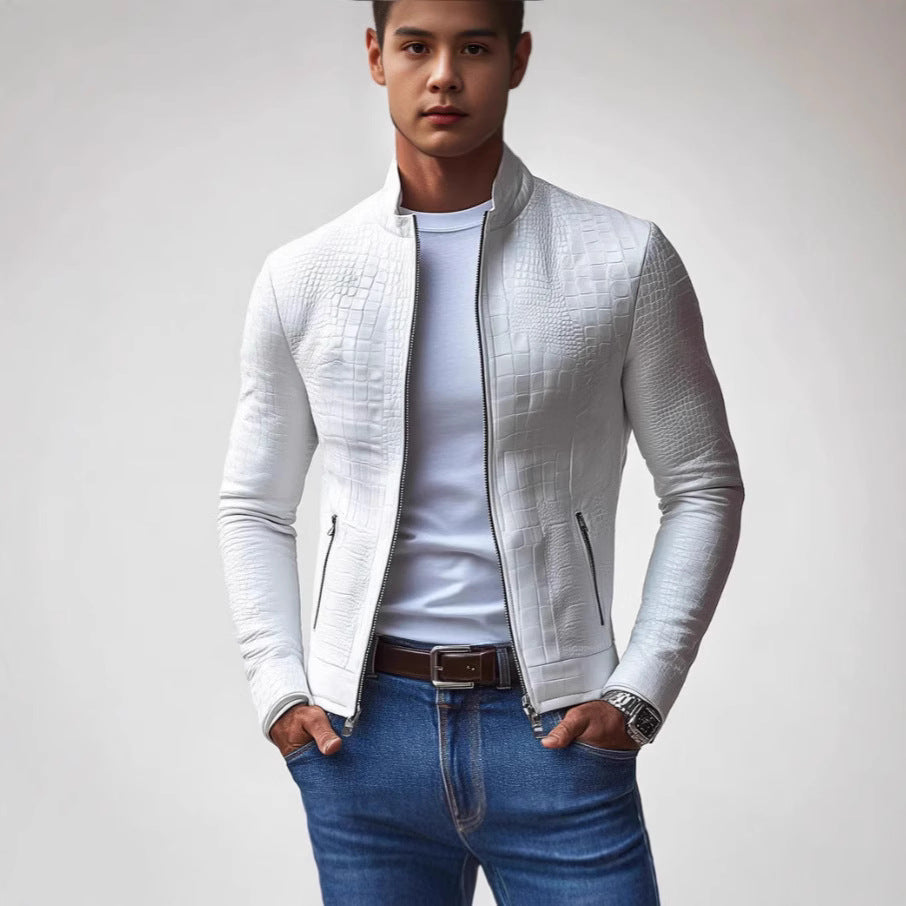 Herren Stylische Kunstlederjacke mit strukturierter Oberfläche Echoarchiv