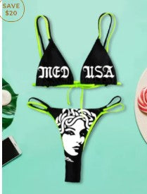 Damen Bandeau Bikini-Set mit auffälligem Grafikdruck Echo Archiv