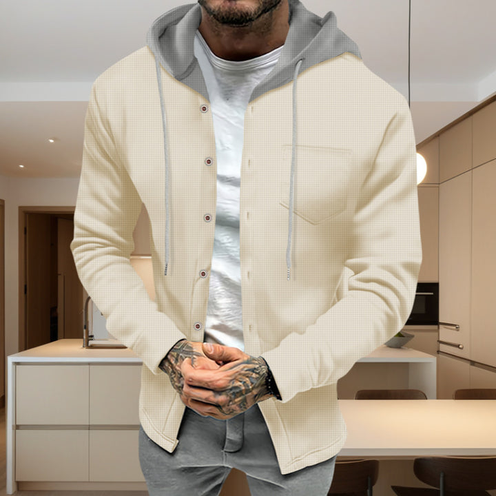 Herren modische Freizeitjacke mit Kapuze und Knopfleiste Echoarchiv