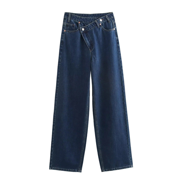 Damen 20+ weite High‑Waist Denim‑Palazzo‑Jeans mit asymmetrischem Bunddetail Echo Archiv