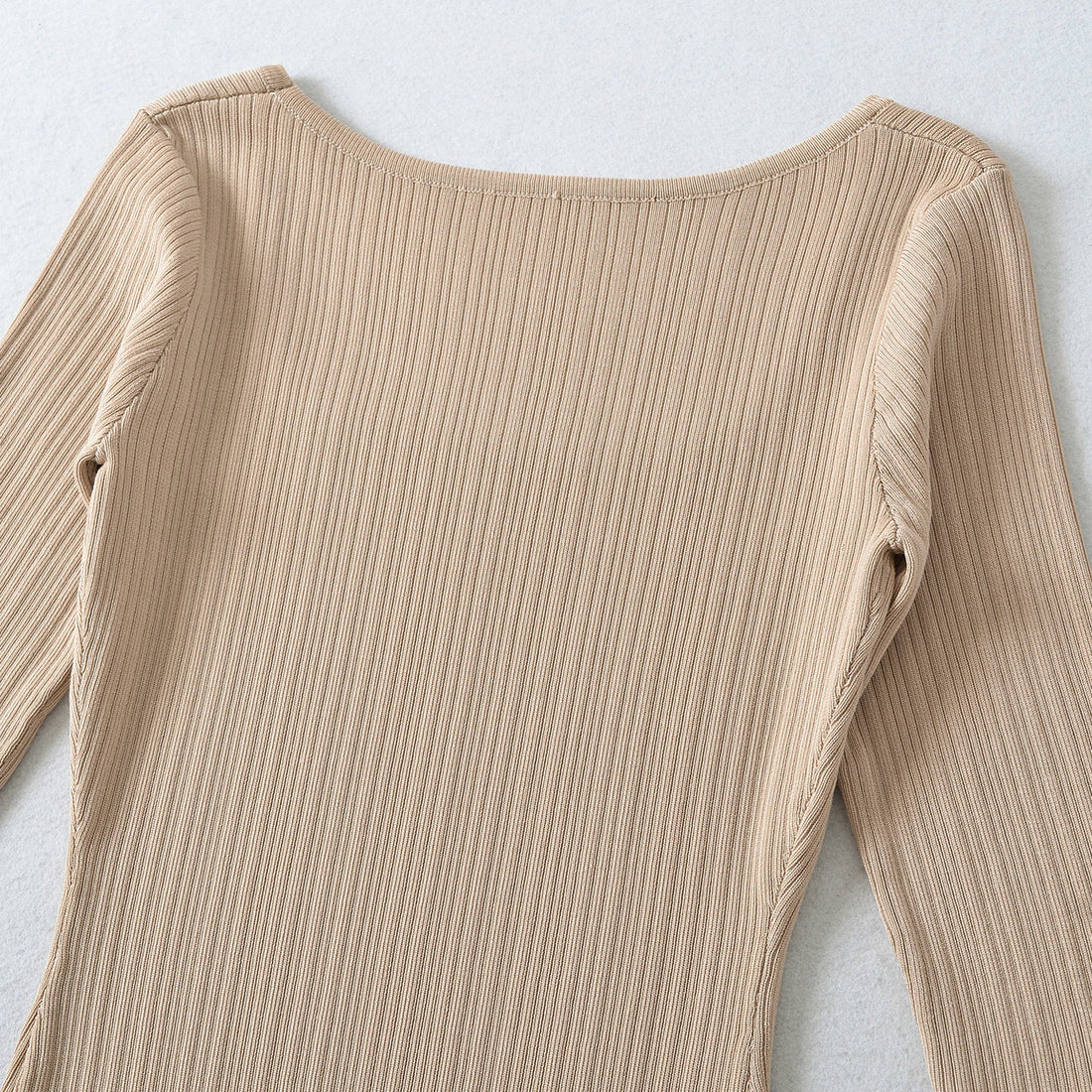 Damen Geripptes Midikleid mit quadratischem Ausschnitt und dreiviertelärmeln Echoarchiv