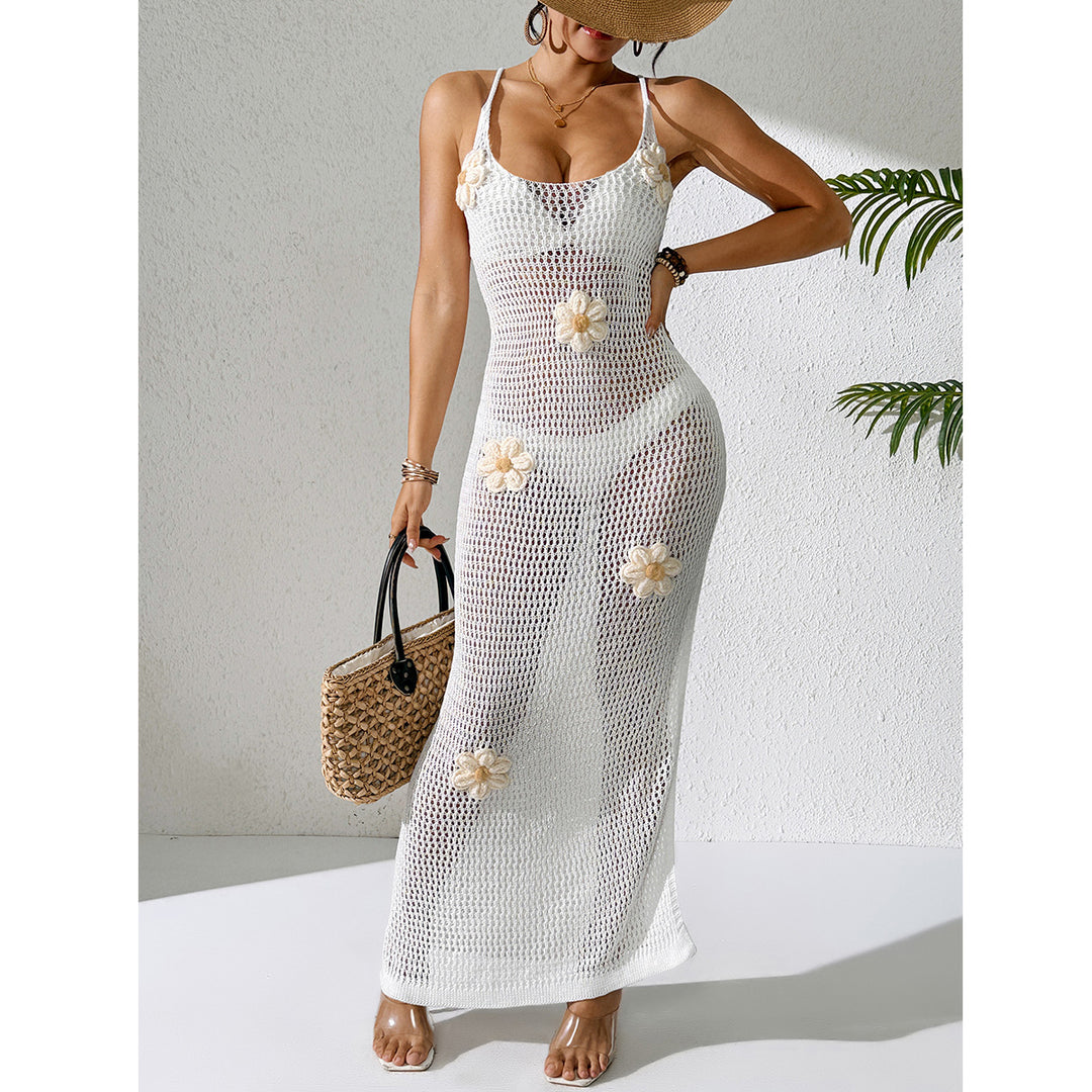 Damen Häkel-Strandkleid mit floralen Akzenten und schmalem Schnitt Echo Archiv