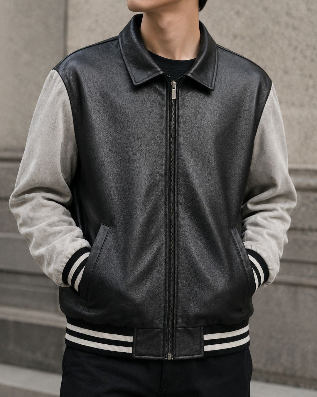 Herren Modische Bomberjacke aus Kunstleder – Brevano