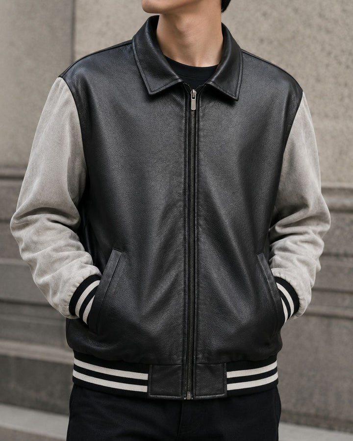 Herren Modische Bomberjacke aus Kunstleder – Brevano