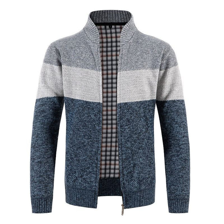 Herren Gestrickte Zip-Strickjacke mit Stehkragen und kariert gefütterter Innenlage Echo Archiv