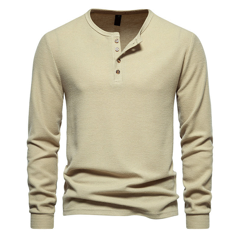 Herren Langarm-Henley-Shirt mit strukturiertem Oberflächenmuster und praktischen Knopfdetails Echoarchiv