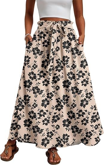 Damen Maxi-Rock mit Paperbag-Taillengürtel, Bindegürtel und Seitentaschen Echoarchiv