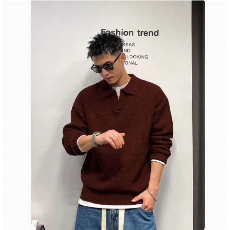 Herren Grobmaschiger Polokragen-Pullover mit verdeckter Halbleiste und geripptem Saum Echoarchiv