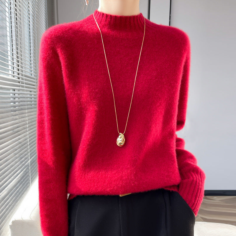 Damen Kurz-Mockneck-Pullover aus flauschigem Mohair-Mix mit kastiger Silhouette Echoarchiv