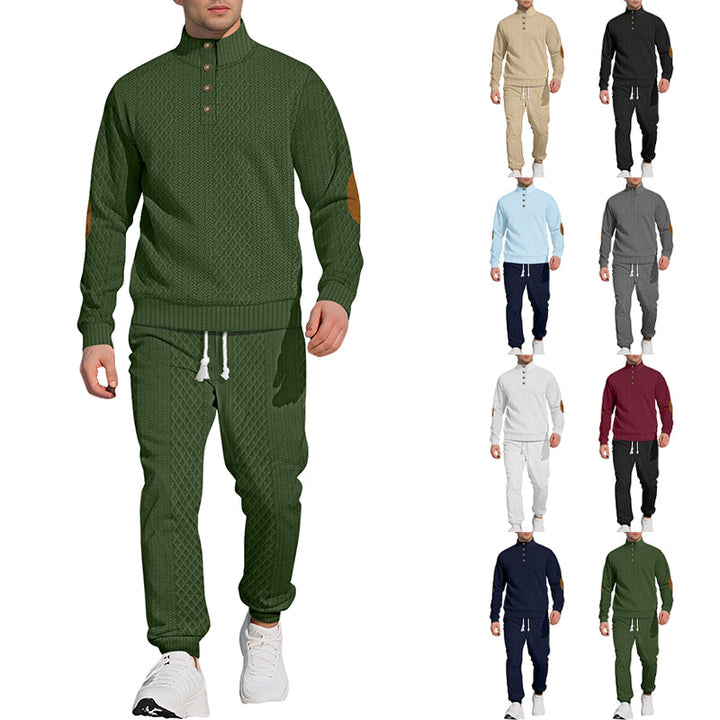 Herren Strick-Freizeitanzug mit hohem Kragen und eleganten Akzenten Echoarchiv