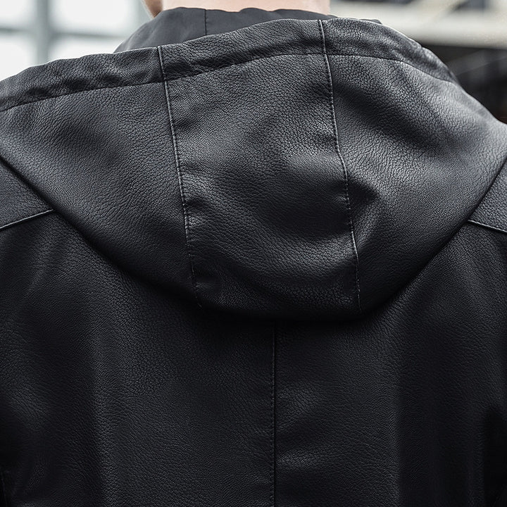 Herren Modische Kunstlederjacke mit verstellbarer Kapuze Echo Archiv