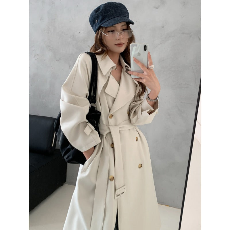 Damen Kastenförmiger Midilanger Trenchcoat mit weichem Fall und verstellbaren Manschetten Echoarchiv