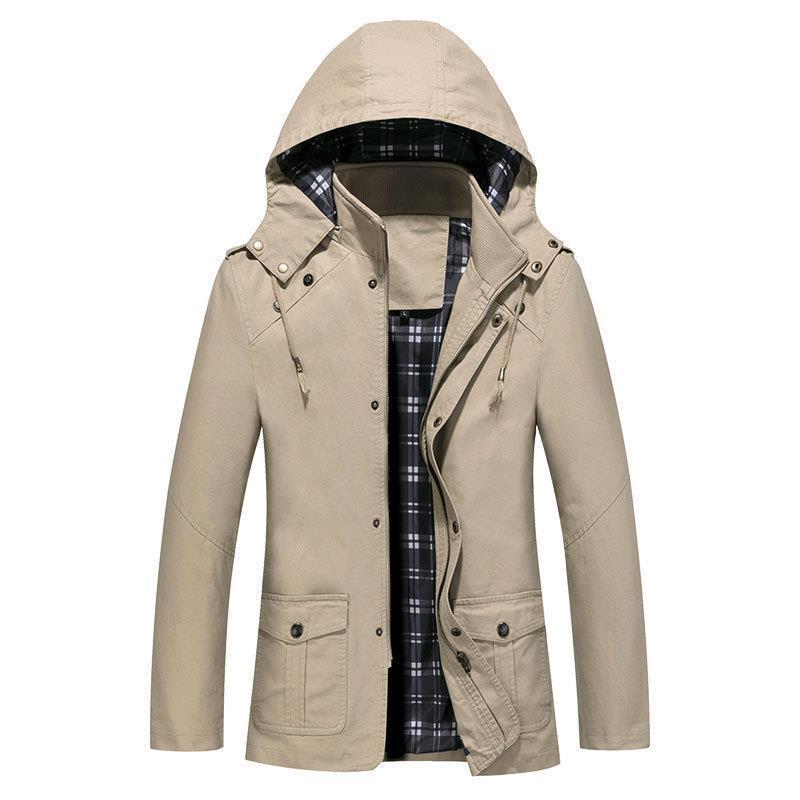Herren leichter Kapuzen-Parka aus Canvas mit kariertem Innenfutter und Multifunktions‑Taschen Echoarchiv