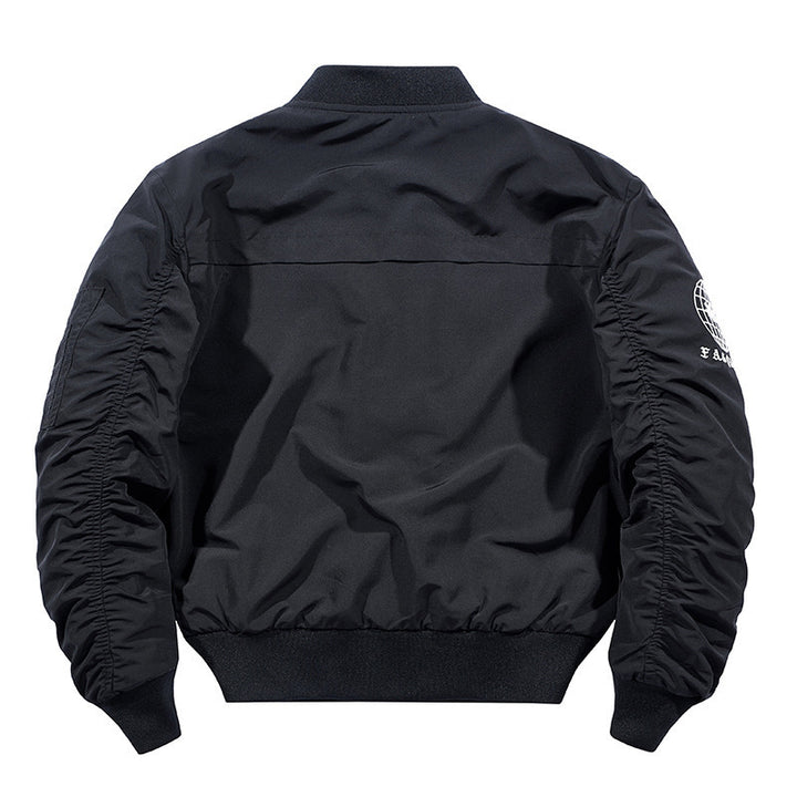 Herren moderne Nylon-Bomberjacke im Pilotenstil mit Utility-Ärmeltasche und kontrastierendem Innenfutter – Brevano