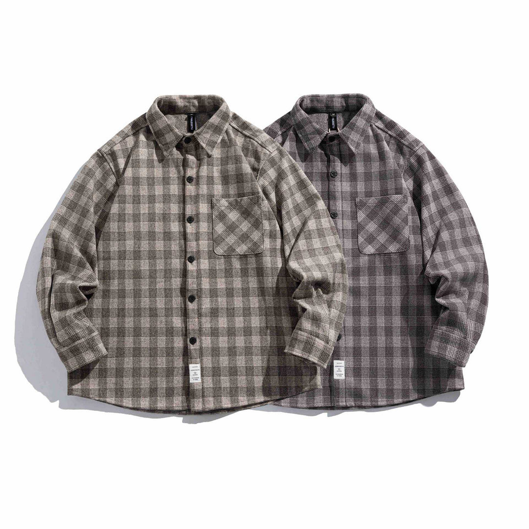 Herren Karierte Hemdjacke aus Wollmischung mit Overshirt-Schnitt und aufgesetzter Brusttasche Echoarchiv