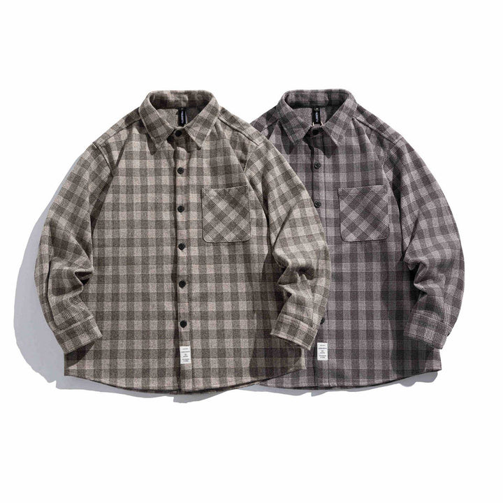 Herren Karierte Hemdjacke aus Wollmischung mit Overshirt-Schnitt und aufgesetzter Brusttasche Echoarchiv