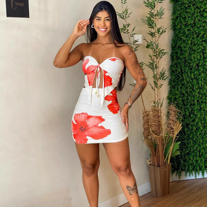 Damen figurbetontes Kleid mit floralem Design und Raffungsdetails Echo Archiv